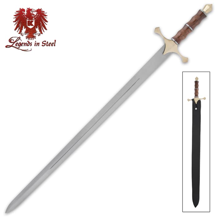 Legends In Steel Mount Carmel Sword And Scabbard - Stainless Steel Blade, Wooden Handle, Brass Cross-guard And Pommel