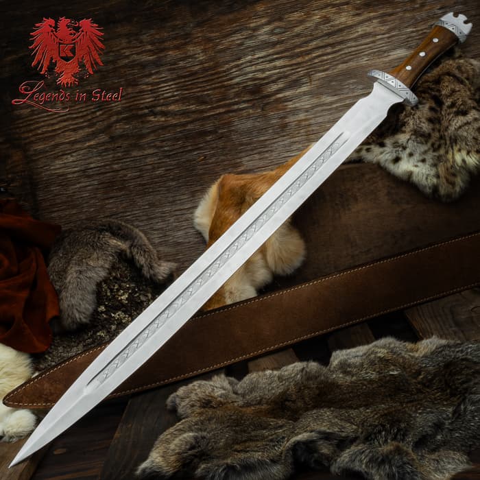The Legends In Steel Viking Warrior Sword shown with its scabbard