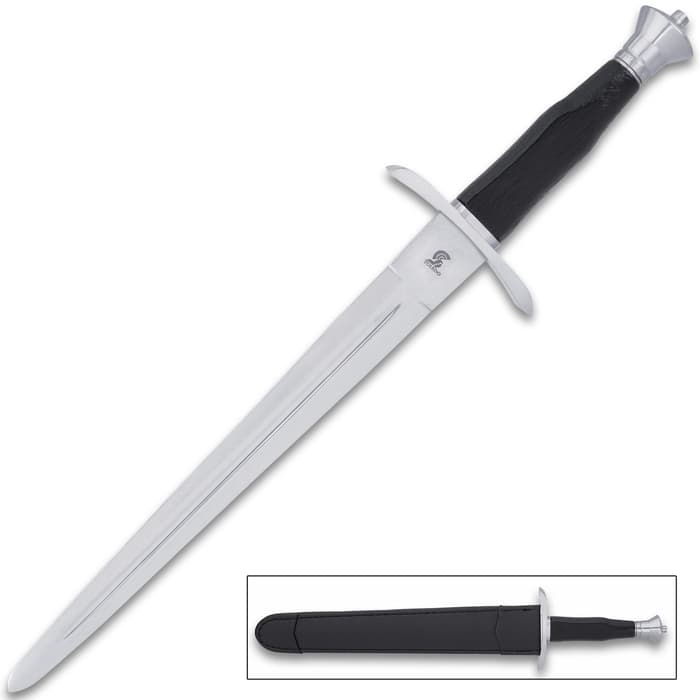 Art Gladius Arming Sword With Leather Scabbard - Stainless Steel Blade, Wooden Handle, Stainless Steel Guard - Length 15 1/2”