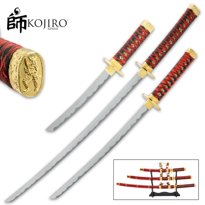 The Kojiro Daisho Sword Set is an eye-catching triple sword collection just begging to be displayed in your home or office