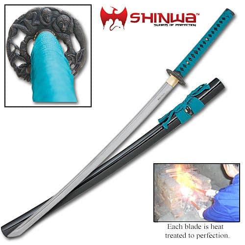 Shinwa Regal Green and Black Damascus Steel Katana Sword