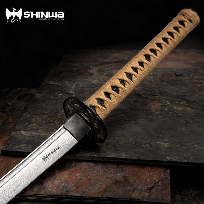Full Tang Japanese Katana Damascus Steel Sharp Blade Samurai Sword Iron Tsuba 