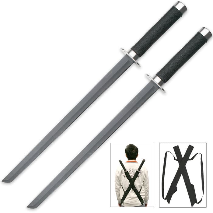 Double Strike Ninja Twin Sword Set With Shoulder Harness