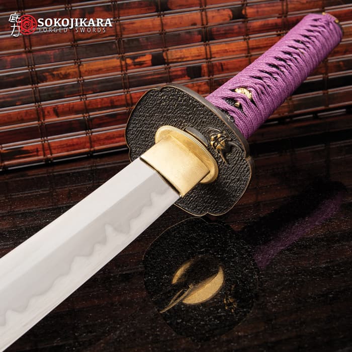 Sokojikara Joker Katana With Scabbard - T10 Clay Tempered Steel Blade, Genuine Black Rayskin, Brass Fittings -Length 39 1/4”