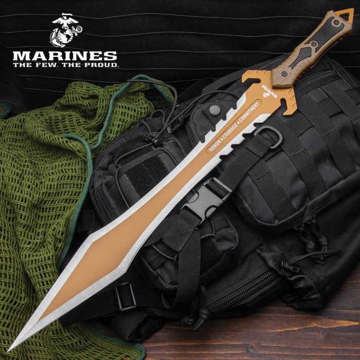 The officially licensed USMC Desert Ops Gladius Sword embodies the fighting spirit of the Marines