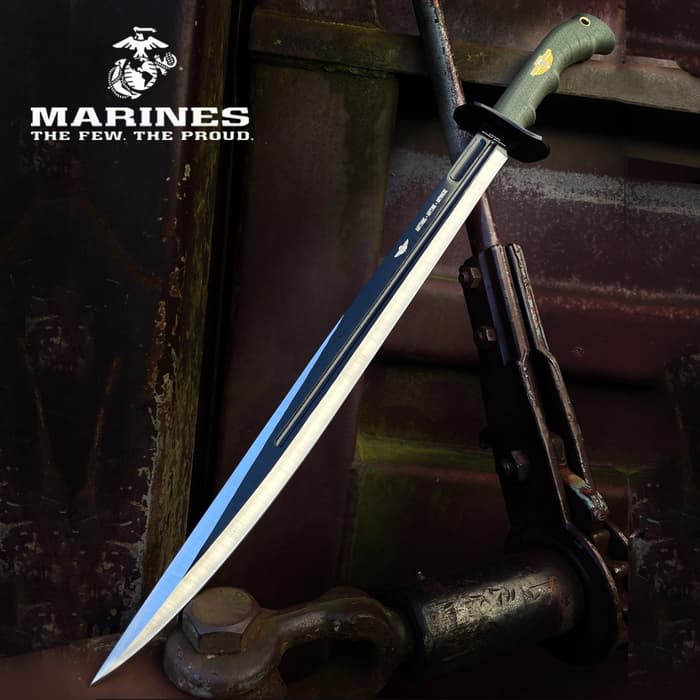 The USMC Marine Recon Sword in and out of its scabbard