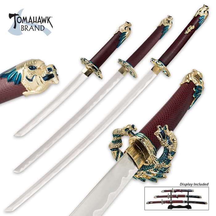 3 Pc. Red Oda Nabunga Samurai Ninja Sword Set