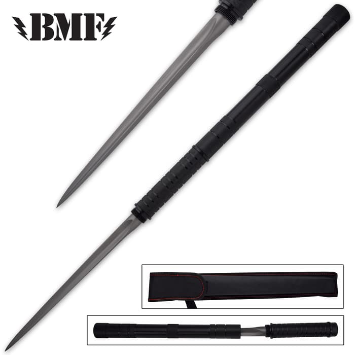Double Defense action makes, the B.M.F. Black Tri-Edged Baton Dagger a beast of a self-defense weapon in your hand