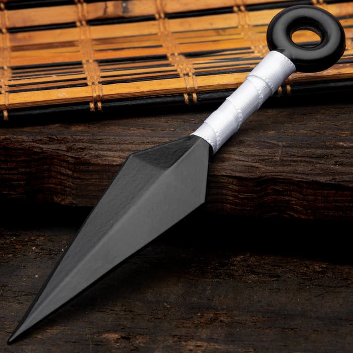 Mini Kunai Throwing Knife And Sheath - Stainless Steel Construction, Wrapped Handle, Open-Ring Pommel - Length 5”