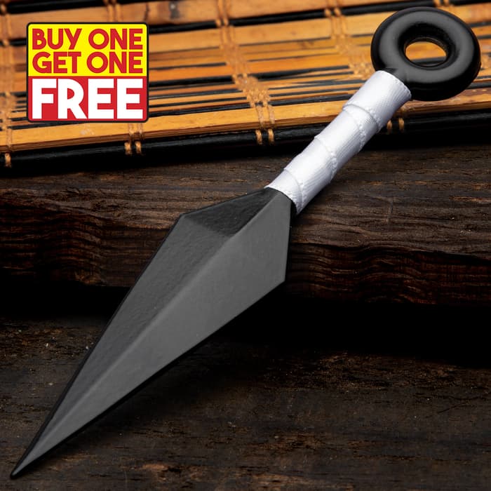Stinger® Mini Kunai Throwing Knife And Sheath - Stainless Steel Construction, Wrapped Handle, Open-Ring Pommel - Length 5” - BOGO