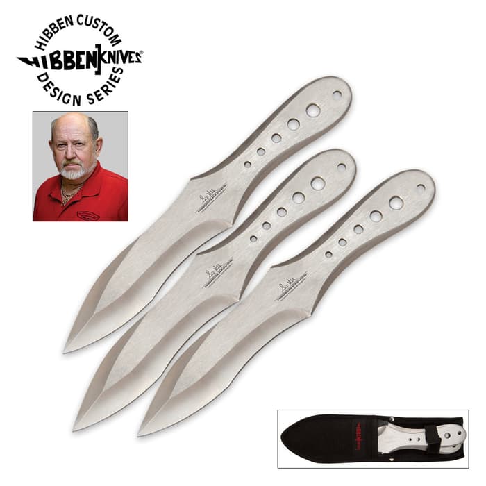 Gil Hibben GenX Pro Thrower Small Triple Set has three small throwing knives made of one piece stainless steel and a nylon sheath.
