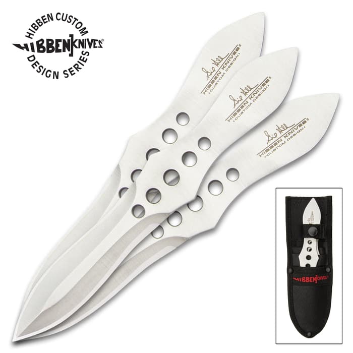 Hibben Three-Piece Master Thrower Set And Sheath - One-Piece 3Cr13 Stainless Steel, Perfectly Balanced - Length 8”