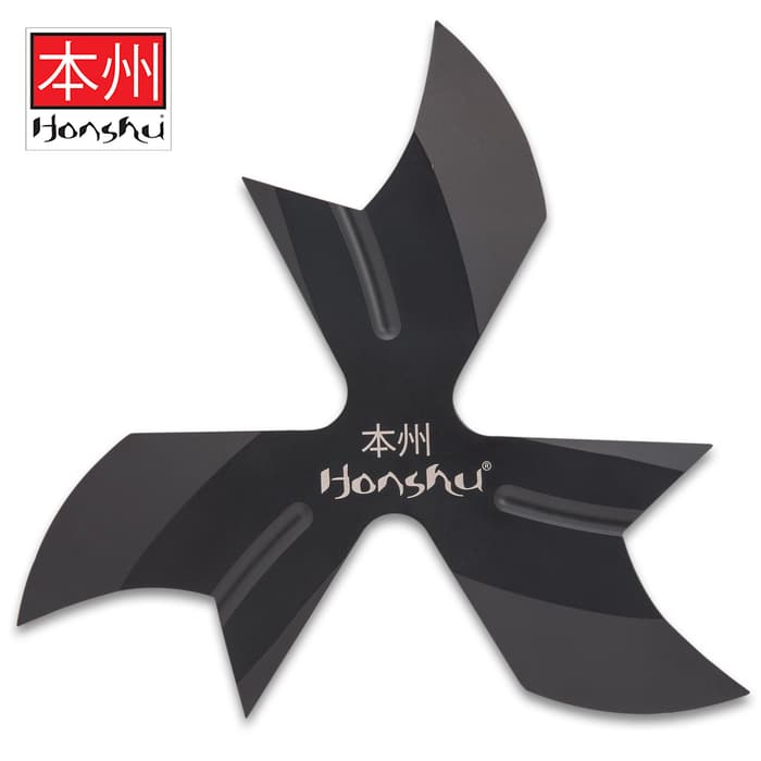 Honshu Spiral Throwing Star With Pouch - 1065 High Carbon Steel Construction, Three Blades, Non-Reflective Finish - 5 5/8”