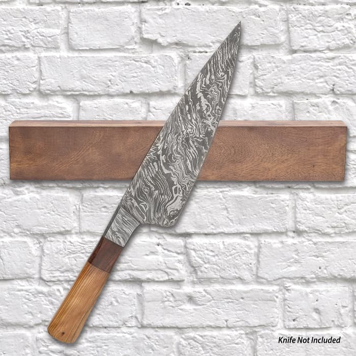 Hanging Magnetic Knife Block - Genuine Mango Wood Construction, Drilled Mounting Holes - Dimensions 12”x 2 1/4”