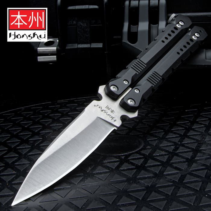 The Honshu Senjutsu Fly Butterfly Knife shown open and closed
