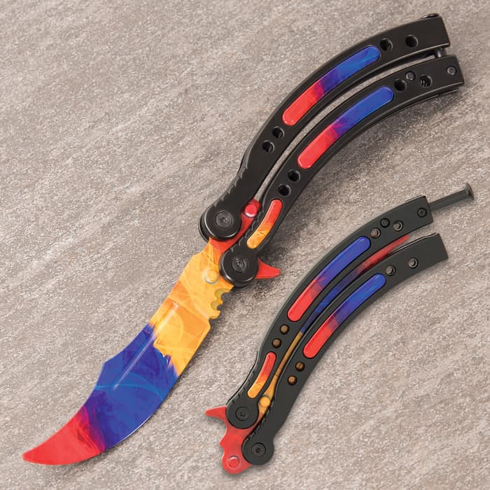 Perfect your flipping moves in style with our Marble Fade Butterfly Knife Trainer or use for martial arts performances