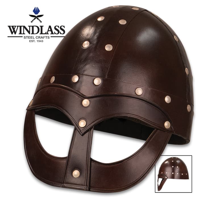 Windlass Steelcrafts Vendel Viking Helmet - Replica, Hand-Formed, Genuine Leather Construction, Steel Rivets, Unlined