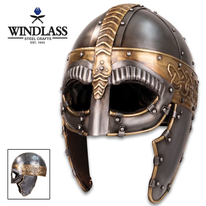 Embracing the Gjermundbu type of Viking helm, this replica Norseman Helmet would be perfect for a Viking chieftain