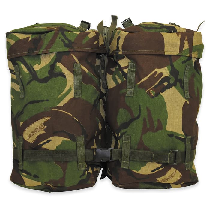 This military surplus pack is a versatile system that can worn a variety of ways including separated into two daypacks