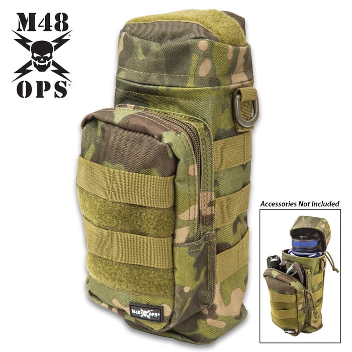 M48 Tactical Water Bottle Pouch - 900D Oxford Material Construction, Water-Repellent, MOLLE Webbing - Dimensions 10”x 5 1/2”