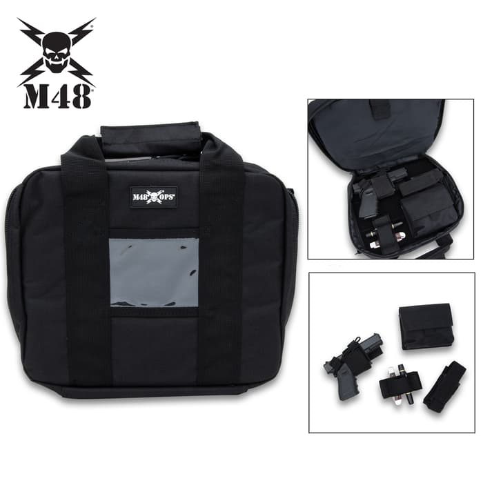 The M48 OPS Tactical Pistol Case shown closed and open with its components