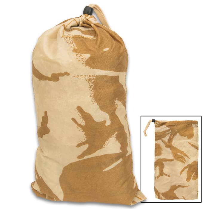 This military surplus British Desert Camo Water-Resistant Bag is great for a variety of uses from camping to outdoor recreation