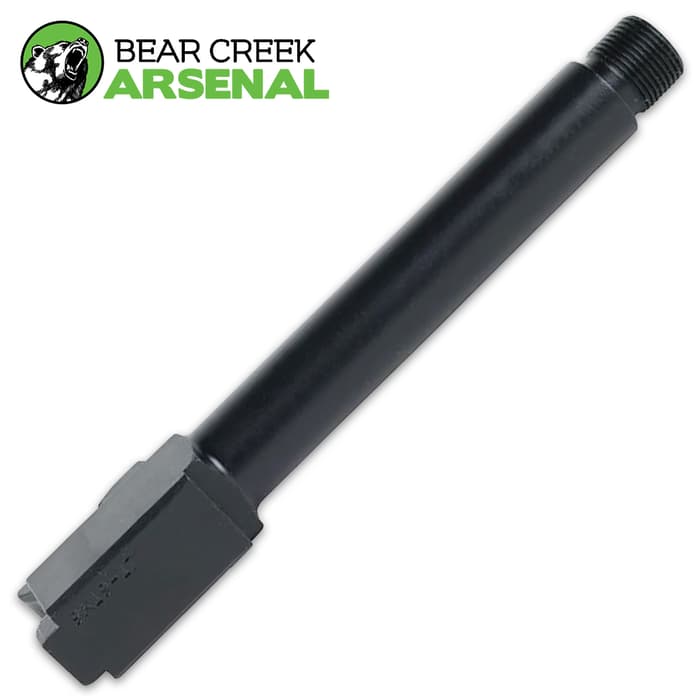 The BCA Threaded Replacement Barrel for OEM Glock 17 handguns is manufactured by Bear Creek Arsenal in Sanford N.C.