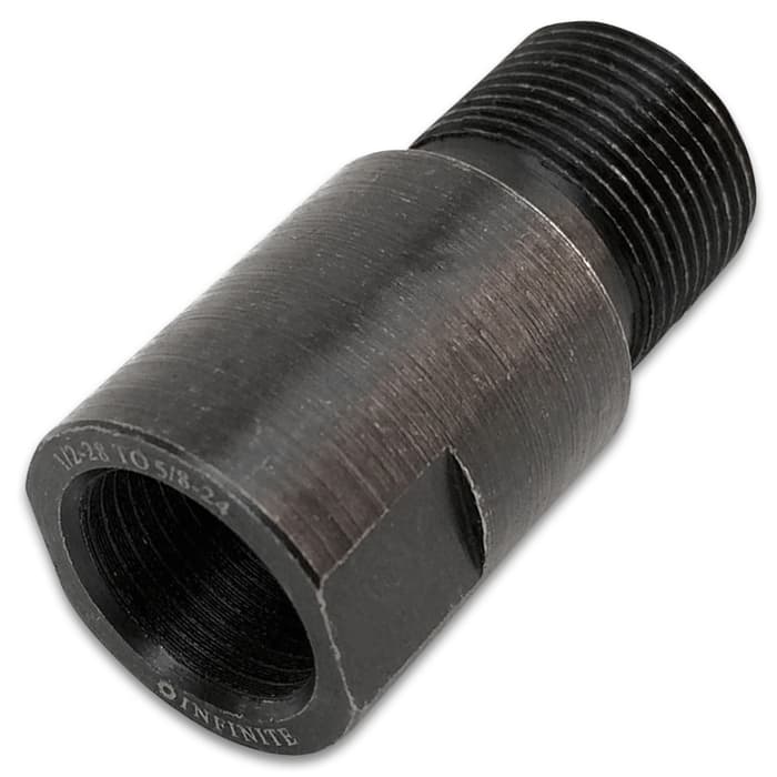 1/2-28 To 5/8-24 Smooth Thread Adapter - Black Oxidized Steel Construction, Smooth Texture
