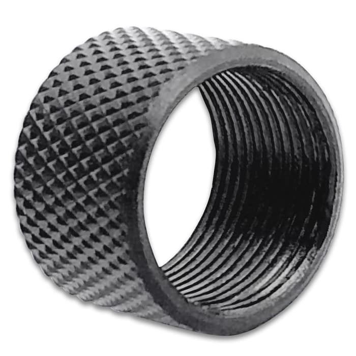 Easily protect your 9/16”-24 RH pistol threads with this premium knurled thread protector for years to come