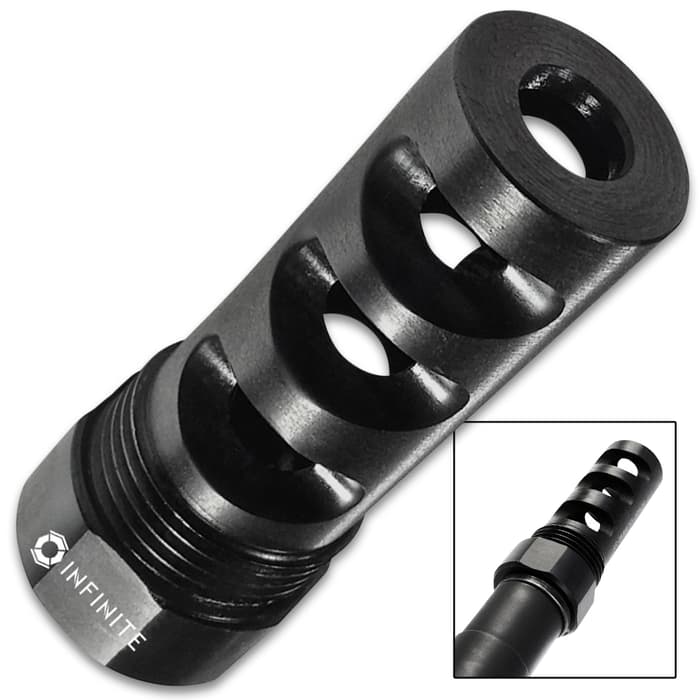 1/2-28 To 13/16-16 Premium Steel Muzzle Brake - Black Oxidized Steel Construction, Approximately 1000 MPA Tensile Strength