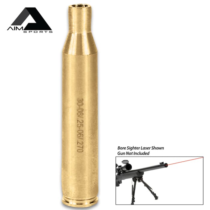 AIMS .30-06/.25-06/.270 Laser Bore Sighter - Brass Construction, Red Laser, 5mW Power, 635/655NM Wavelength, Weighs 1.5 Oz