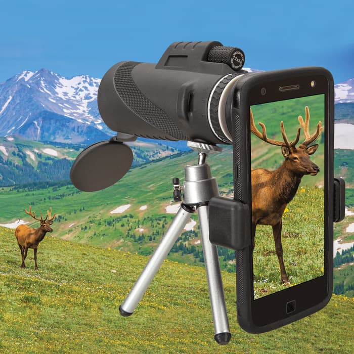 Monocular Telescope For Cell Phone With Tripod - 12X50, Night Vision, Water-Resistant, High-Definition Images, Lens Cover