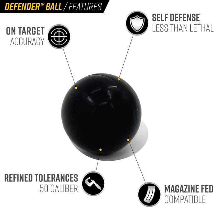 Valken Defender 50-Caliber Hard Rubber Ball Ammo - For Self-Defense, Less-Than-Lethal Option, 25-Count