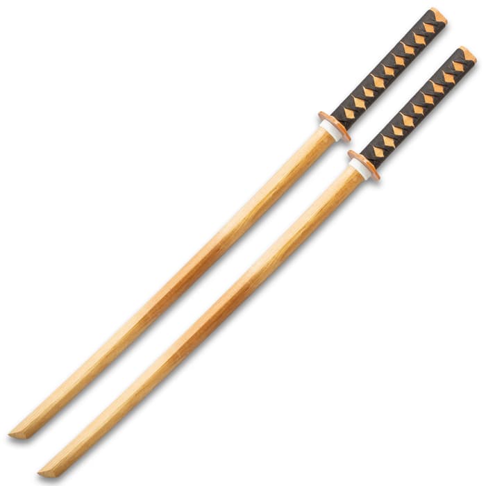 Katana/Bokken LOT of 2 Imperfect Japanese Solid Oak Wood Practice Swords 