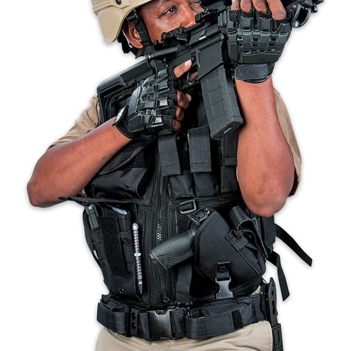 Valken Tactical Cross Draw Vest with Magazine and Pistol Holster Hydration Pack Ready with Belt