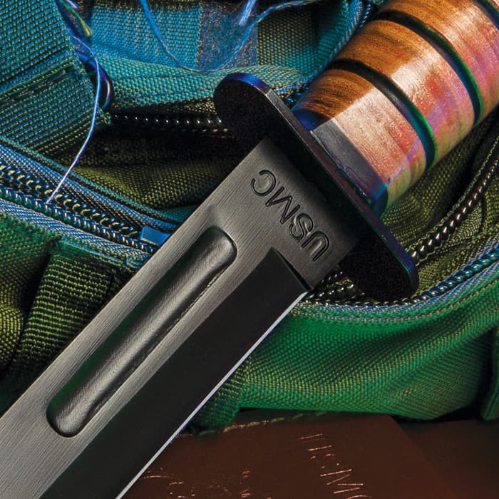 USMC Combat Fighter Fixed Blade Knife with Leather Sheath