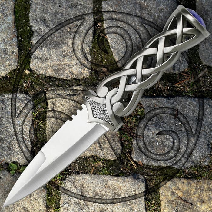 7 1/2" Medieval Dagger Green Gemstone Scottish Dirk W/ Scabbard 
