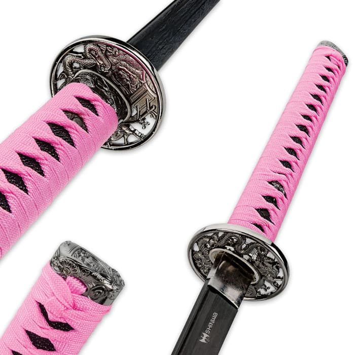 39” Single Pink Dragon engraved Katana Samurai Fighter Sword Carbon Steel Ninja 