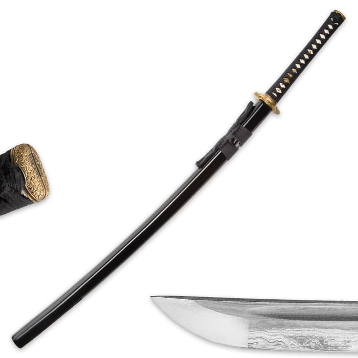 NEW Hand-Forged Dark Damascus Carbon Steel Black Japanese Samurai Sword w/ Box 