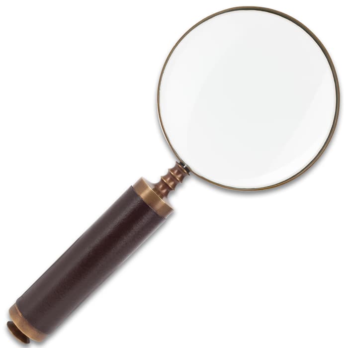 Solid Brass Tripod Paperweight magnifying glass with protective leather case 