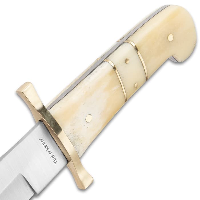 Timber Rattler Camel Bone Bowie Knife - Two-Knife Set with Leather Twin Sheath