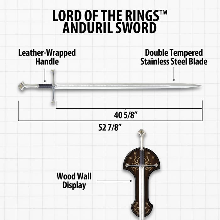 LOTR Anduril Two-Handed Great Sword w/Wood Plaque 