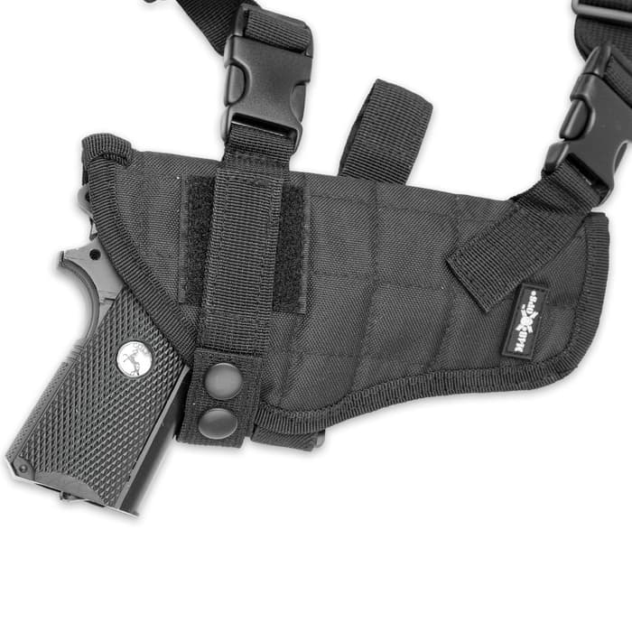 New Horizontal Tactical Shoulder Pistol Hand Gun Holster with Double Mag Pouch 