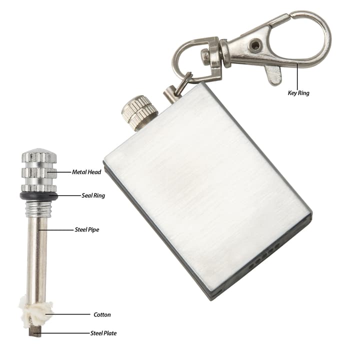 Waterproof Permanent Match Survival Lighter Keychain - Stainless Steel Case, Flint Match, Ferro Rod, Thousands Of Strikes