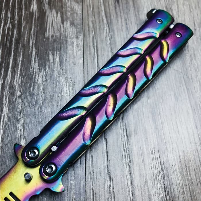 Butterfly Rainbow Comb Balisong Dragon Trainer Dull Metal Tool Practice Toy 