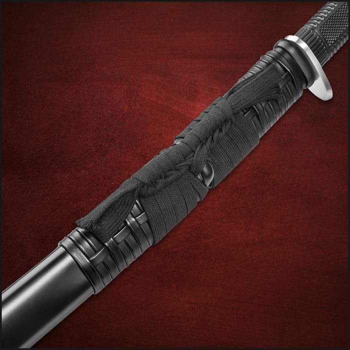 Honshu Boshin Wakizashi - Modern Tactical Samurai / Ninja Sword - Hand Forged 1060 Carbon Steel - Full Tang, Fully Functional, Battle Ready - Black TPR, Steel Guard and Pommel, Lanyard Hole - Scabbard