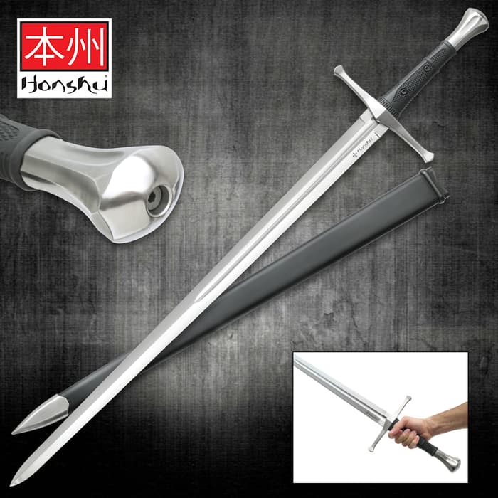 Honshu Broadsword With Scabbard - 1060 High Carbon Steel Blade, TPR Handle, Stainless Steel Pommel - Length 43 1/2”