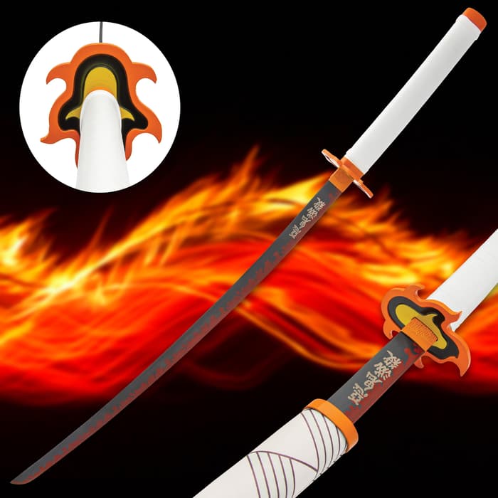 Kyojuro Rengoku Demon Slayer Sword And Scabbard - Anime, Stainless Steel Blade, Cord-Wrapped Handle