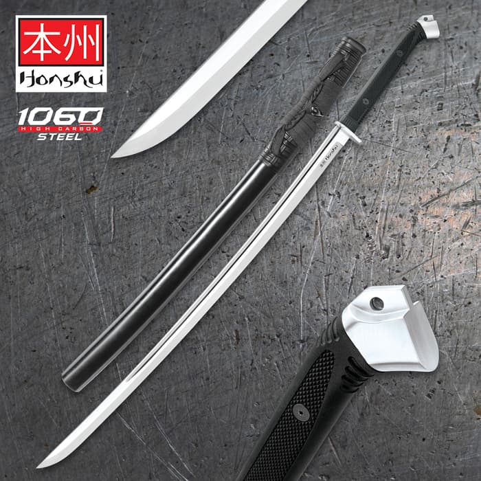 Honshu Boshin Katana with carbon steel modern tactical samurai ninja sword with black tpr grip
