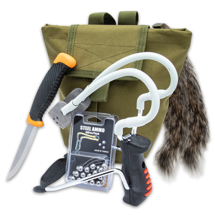 The Slingshot Hunting Kit includes everything you need to get you out hunting with a decades old, highly underestimated weapon
